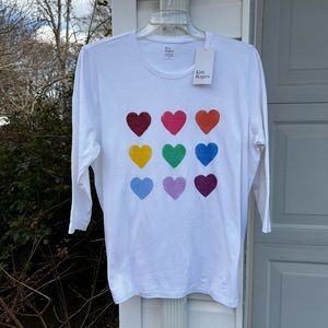 NWT Kim Rogers Fun White Multicolored Hearts Top